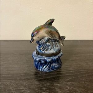 Vintage Dolphin Porcelain Trinket Box
